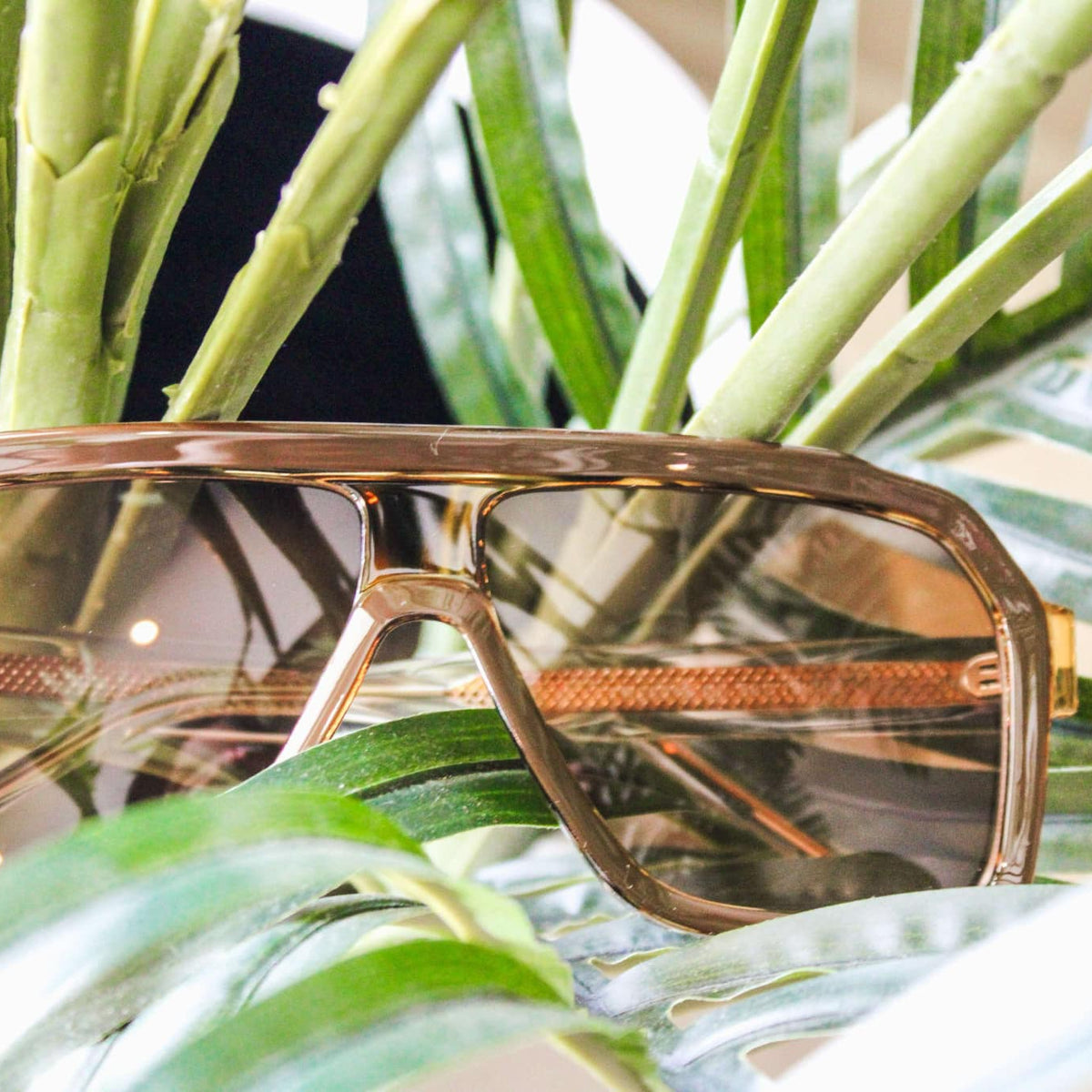 Taupe/Light Brown Oversized Sunglasses Leah Dark Taupe Retro Oversized Aviator Sunglasses – Bertie  main image 3